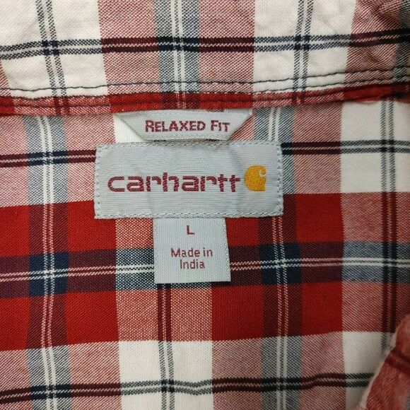 Carhartt Plaid Short-Sleeved Button Up Shirt Relaxed Fit Red/White/Blue Sz L - Picture 2 of 8